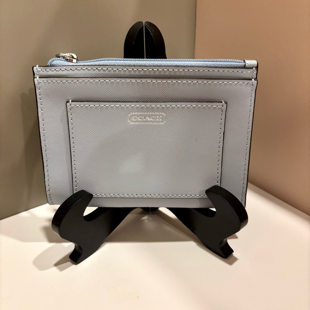 COACH Light Blue Gray Zip Wallet